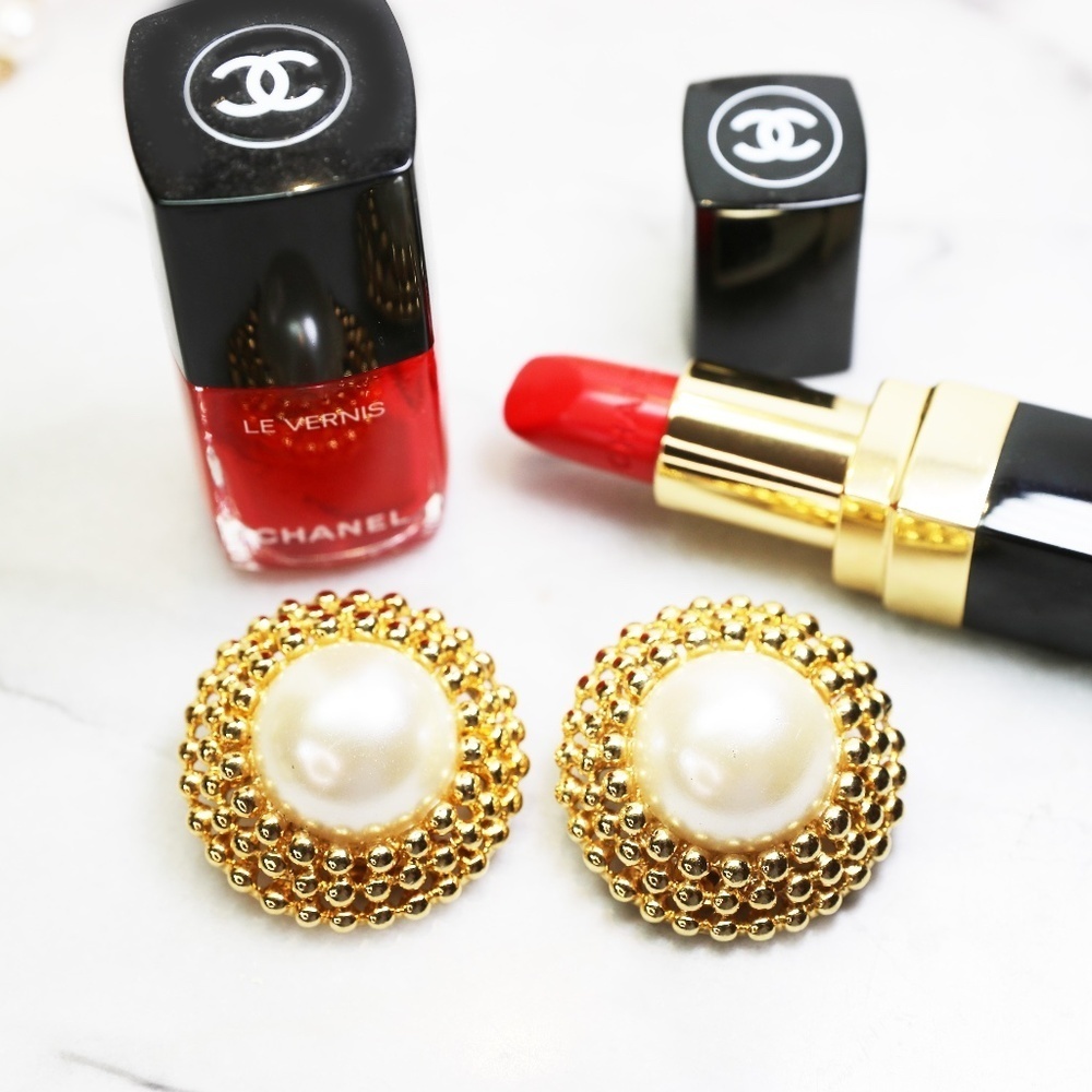 Pearl Earrings - Massive Gold Caviar Clip-on Vintage Luxury Timeless Bridal Gift